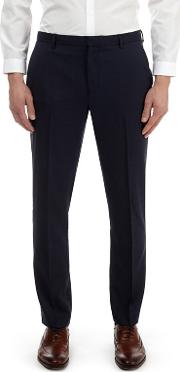 Navy Texture Slim Fit Stretch Trousers