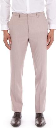 Pale Pink Slim Fit Textured Suit Trousers