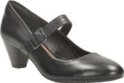 Black Leather denny Date Mid Block Heel Court Shoes