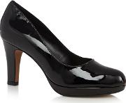 Black Patent Leather 'crisp Kendra' High Block Heel Court Shoes