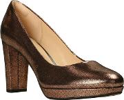 Brown Leather 'kendra Sienna' High Block Heel Court Shoes