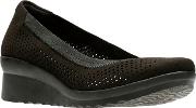 Clarks Black caddell Trail Mid Wedge Heel Shoes