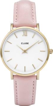 Ladies Gold And Pink minuit Leather Strap Watch