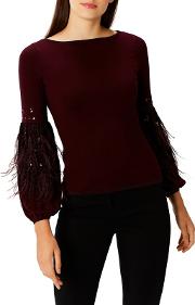 Merlot Embellished Feather squires Knit Top