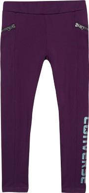 Girls Purple Logo Print Zip Leggings