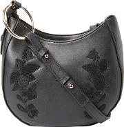 Black Embroidered Saddle Cross Body Bag