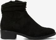 Black Microfiber Monaco Ruched Ankle Boots