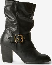 Black Polyurethane Klarissa Ruched Ankle Boots