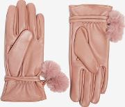 Blush Pom Leather Gloves