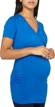 Maternity Cobalt Ruched Wrap Nursing Top