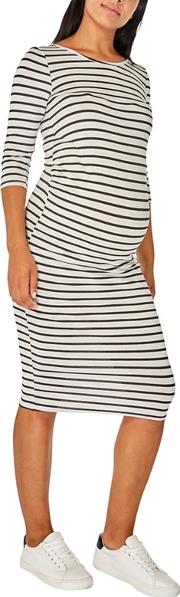 Maternity Monochrome Striped Bodycon Dress