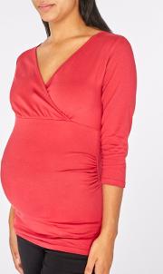Maternity Raspberry Ruched Wrap Nursing Top