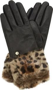 Black idele Leather Glove With Faux Fur Cuff