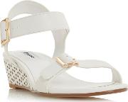 White karinaa Mid Wedge Heel Ankle Strap Sandals