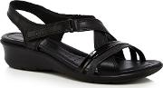 Black Leather felicia Mid Wedge Heel Sandals