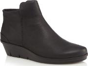 Black Leather skyler Mid Wedge Heel Ankle Boots