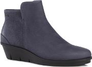 Blue Leather skyler Mid Wedge Heel Ankle Boots