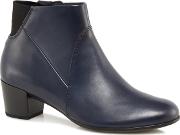 Navy Leather shape M Mid Block Heel Ankle Boots