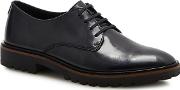 Navy Patent Leather incise Tailored Lace Up Shoes