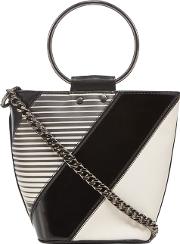 Black Block Striped Metal Handle Bucket Bag