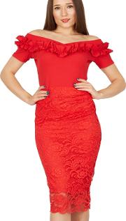 Red Lace Off Shoulder Dress