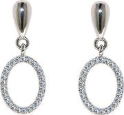Rhodium Oval Crystal Drop Earrings