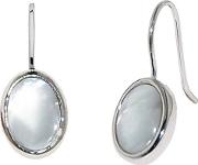 Rhodium Oval Mother Of Pearl Drop Earrings