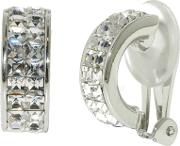 Rhodium & Swarovski Crystal Half Hoop Clip Earrings