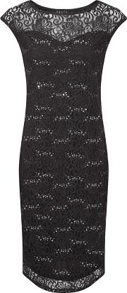 Black Sequin Lace Midi Dress