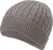 By Patrick Grant Dark Grey Cable Knit Beanie Hat With Wool
