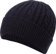 By Patrick Grant Navy Cable Knit Beanie Hat With Wool