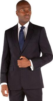 By Patrick Grant Navy Flannel Stripe Tailored Fit Suit Jacket