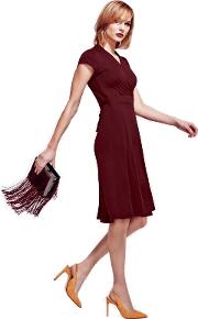 Burgundy Cap Sleeve Wrap Dress In Easycare Fabric