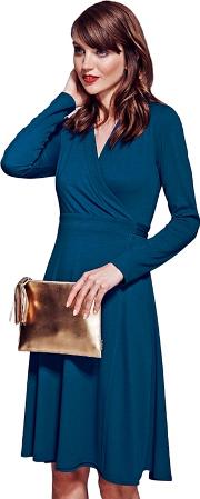 Teal Wrap Dress In Clever Fabric