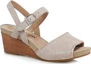 Light Grey Suede cassale Mid Wedge Heel Ankle Strap Sandals