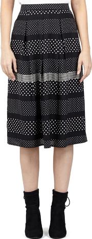 Black Contrast Print Midi Skirt