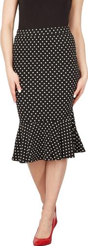 Black Polka Dot Frill Trim Midi Skirt
