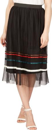 Black Striped Mesh Skirt