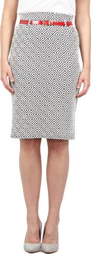 Cream Geometric Pattern Pencil Skirt