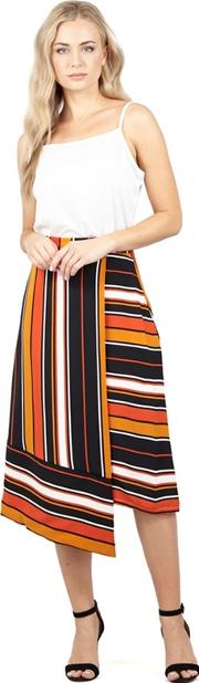 Multicoloured Striped Wrap Midi Skirt