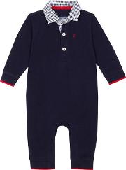 Baby Boys Navy Gingham Trim Romper Suit