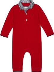 Baby Boys Red Gingham Trim Romper Suit