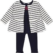 Baby Girls Navy Top, Leggings And Striped Jacket Set