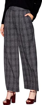 Grey Checked Wide Leg Trousers