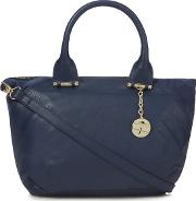 Navy Leather Contrasting Edge Bowler Bag