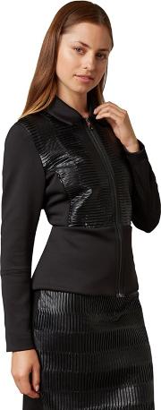 Black Front Zip Pleated Leather Jacket