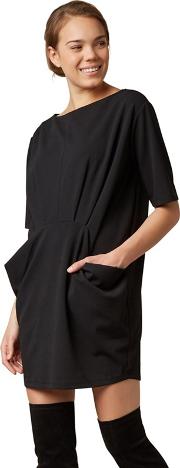 Black Pleated Pockets Mini Tunic Dress