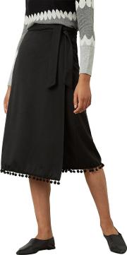 Black Pompom Hem Midi Skirt