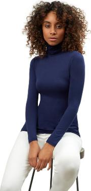 Navy Ruched Poloneck Top
