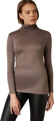 Taupe Ruched Poloneck Top